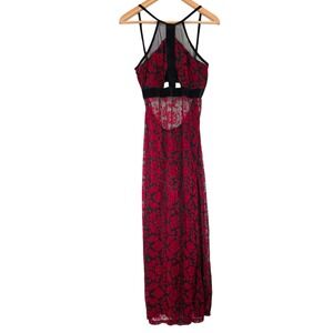 Coquette Red Black Sheer Burnout Velvet Halter Gown Goth Maxi Lingerie Dress